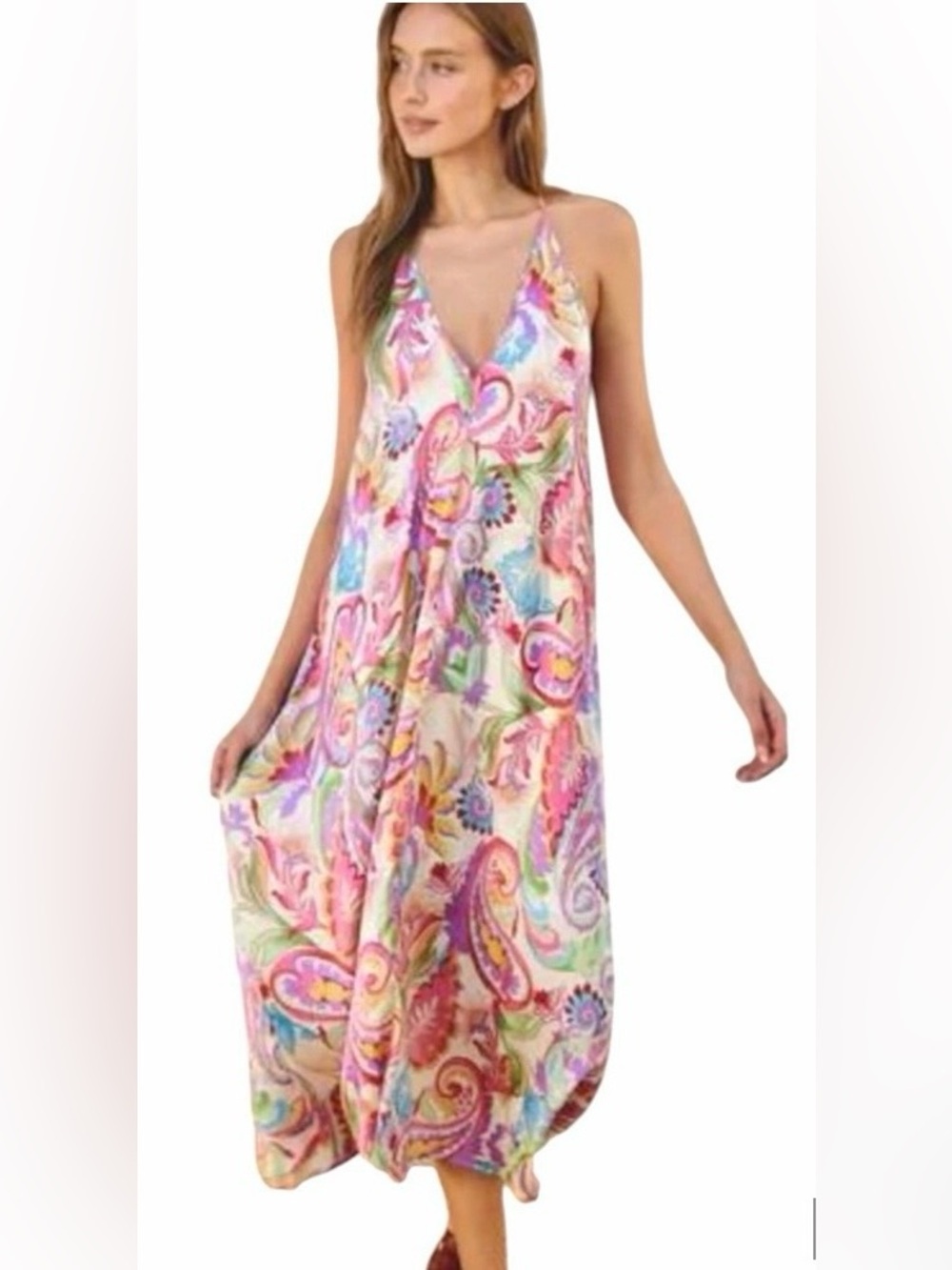 Floral Paisley Midi Sundress - Multicolor LARGE